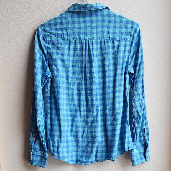 Vineyard Vines Blue Checked Half-Button Down Blouse Size 2 - Picture 11 of 12